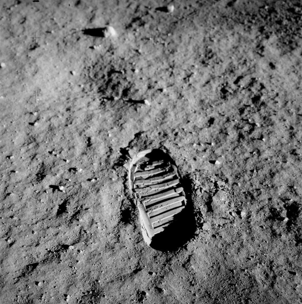 Buzz Aldrin’s bootprint; part of an experiment to test the properties of the lunar regolith